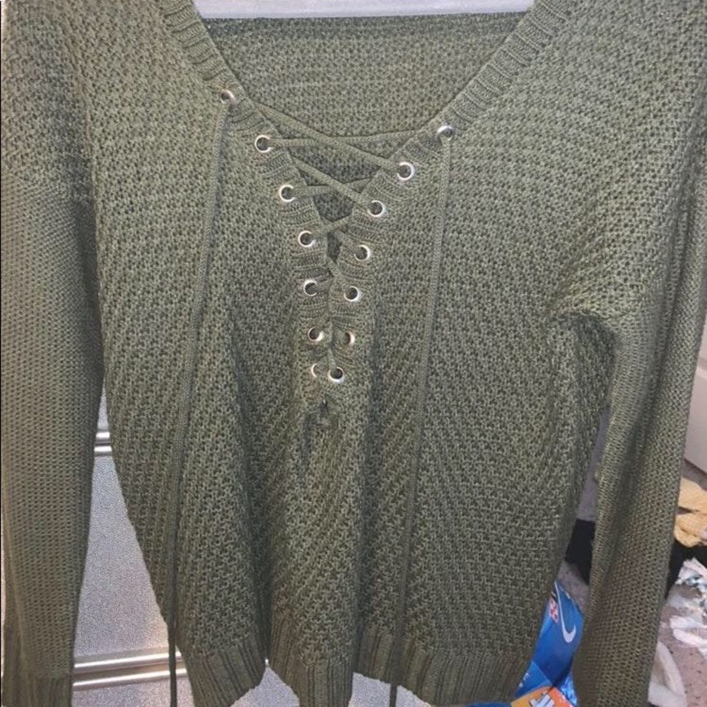 Charlotte Russe Olive Green Lace up Sweater